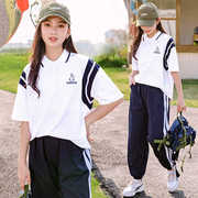 中学生夏装少女高初中生POLO衫短袖两件套装大童运动中考体育短裤