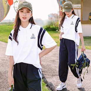 中学生夏装少女高初中生polo衫短袖两件套装，大童运动中考体育短裤