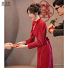 中式旗袍改良订婚晚礼服，2024酒红色新娘，敬酒服出阁宴连衣裙女
