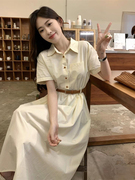 夏季韩版Polo领收腰显瘦气质连衣裙子女装长裙高级感衬衫裙小个子