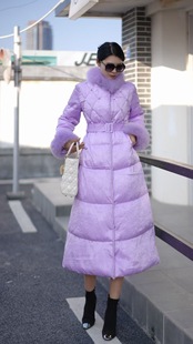 冬季羽绒服女中长款紫色轻奢高端显瘦狐狸毛领白鸭绒加厚外套