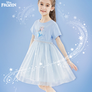 迪士尼女童连衣裙夏装，2024儿童裙子，艾莎冰雪奇缘公主裙纱裙