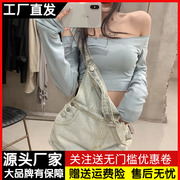 网红牛仔背带短裤女热裤夏季韩版宽松学生阔腿吊带连体裤子潮