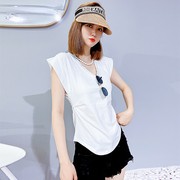 欧洲站白色t恤女夏设计(夏设计)感v领上衣黑色半袖网红高级感纯棉短袖