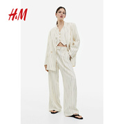 hm2023夏季女装裤装，时尚舒适加长亚麻，混纺长裤1156823
