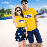 三亚沙滩度假情侣装夏装t恤套装海滩蜜月泰国巴厘岛海边旅游衣服