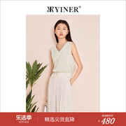 YINER音儿女装夏季时尚钉钻V领小背心无袖上衣