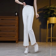 白色九分裤女夏季2023高腰宽松直筒微喇裤薄款显瘦喇叭小个子