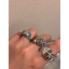 欧美朋克风金属质感圆珠，球串珠戒指复古天然石蓝水晶镶嵌开口指环