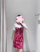 DVF2023夏季网纱拼接红白荷叶袖气质甜美包身一步连衣裙