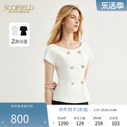 小香风Scofield女装领优雅通勤白色短袖衬衫简约上衣夏季