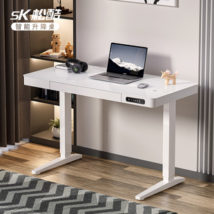 sk松酷智能电动升降桌工作台，家用电脑桌玻璃，双电机书桌深圳造桌子