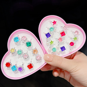 儿童戒指女童宝石珍珠，首饰盒宝宝塑料，镶钻指环配饰小女孩水晶饰品