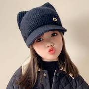 儿童帽子女童秋冬季毛线鸭舌帽可爱卡通女宝宝加厚保暖针织棒球帽