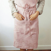 定制亚麻中长款男女围裙法国麻家用店铺厨房料理园艺绘画防脏罩衣