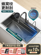 蜂窝压纹灰单槽纳米304不锈钢，水槽厨房家用洗碗池手工洗菜盆 