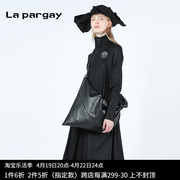 纳帕佳简洁立领连衣裙2024春季女式黑色长袖，中长款休闲裙子