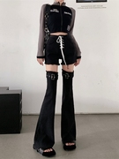 黑色牛仔裤女设计感小众系带，腰头短裤腿套可拆卸修身微喇叭长裤秋