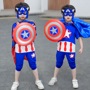 儿童超人战衣衣服短袖，套装美国队长盾牌钢铁侠，衣服幼儿园演出服男