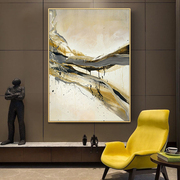 手绘抽象油画客厅现代简约美式北欧双联客厅，餐桌装饰画源流涌动