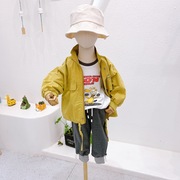 韩国中小童装 秋儿童黄色小立领百搭洋气外套 潮男宝拉链衫