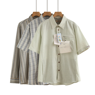 日系杂款格子条纹短袖，衬衫男士夏季薄款休闲寸衫青年宽松水洗衬衣