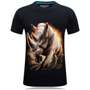 3d立体衣服大码t恤短袖男装个性，圆领宽松创意带有黄犀牛(黄犀牛)动物图案