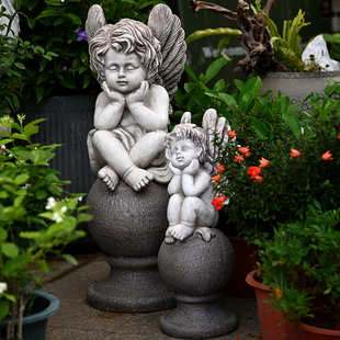 花园装饰欧式天使摆件，户外可爱人物雕塑园林别墅，庭院露台阳台布置