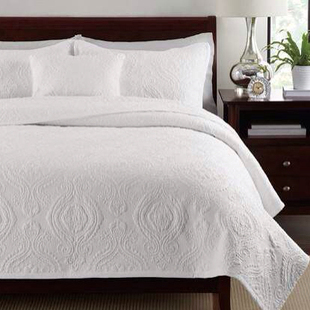 外贸简约欧式刺绣纯棉，双人绗缝被全棉纯色床盖，三件套空调被厚床单