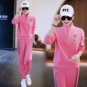粉色卫衣运动套装，女士春秋季2023年时尚，休闲服束脚卫裤两件套