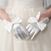新娘结婚手套短款蕾丝，珍珠蝴蝶结白色，手套长款勾指婚纱礼服手套