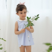 可拉比特童装女小童夏季连衣裙条纹娃娃领无袖背心裙宝宝裙子