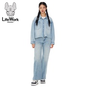LifeWork2024年春季女式牛仔外套短款显瘦休闲牛仔衬衣外套