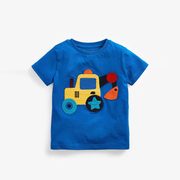 卡通车男童蓝色纯棉短袖T恤夏季薄儿童装宝宝洋气圆领上衣2-8