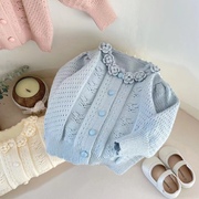 女童春秋装毛衣开衫宝宝，毛线上衣婴幼儿洋气手工，绣花儿童针织外套