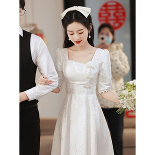 订婚领证登记小礼服法式连衣裙女高级感敬酒服白色裙子仪式感衣服