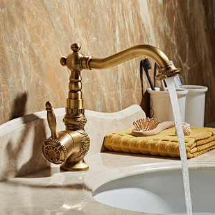 全铜仿古水龙头卫生间冷热，复古欧式洗手盆，台上盆面盆洗脸池浴室柜