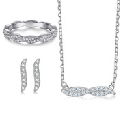 925纯银首饰套装女高级感欧美S字母耳钉外贸项链满钻排钻锆石戒指
