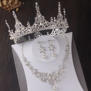 高端大气新娘套链巴洛克女王圆珍珠水钻项链，耳环三件套饰品