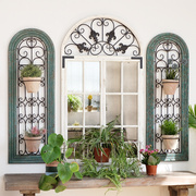 美式复古墙面造型镂空花盆架露台铁艺绿色花架假窗造型复古装饰窗