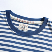 新疆棉蓝白条纹(白条纹)亲子装，圆领短袖t恤儿童海魂衫男女纯棉半袖体恤潮