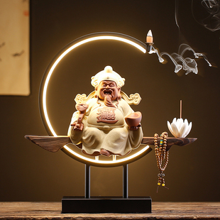 新中式客厅陶瓷财神爷摆件大号，玄关灯圈招财，家用供奉办公室装饰品