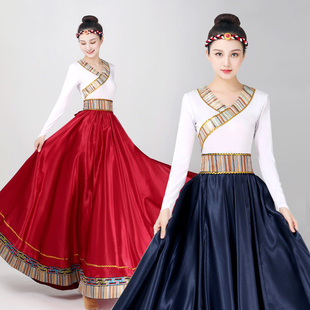 藏族大摆裙练功半身长裙，广场舞民族舞蹈演出服装女藏式舞台表演服