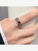 红色泰银复古戒指不掉色男个性，暗黑系开口925纯银戒指饰品女