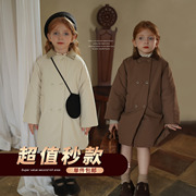 女童秋冬小众韩系中长款棉服，幼儿园宝宝冬季洋气棉衣儿童棉袄潮