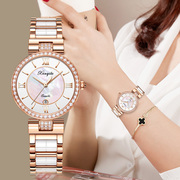 陶瓷手表女表白色玫瑰金超薄(金超薄)简约镶钻时尚水钻防水女士手表