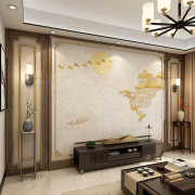 新中式墙布楼阁山水，客厅电视背景墙壁纸沙发卧室，壁布轻奢国风