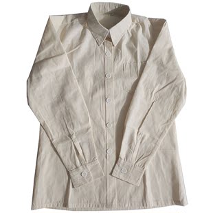 老式衬衣 米白色纯棉粗布2022年男女同款解放时期白衬衫 65式衬衣