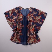 夏季新欧美女士圆领蝙蝠五分袖时尚印花雪纺衫 宽松个性套头衫A01