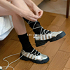 CHILIGIRL蕾丝绑带休闲单鞋韩国小众设计师不撞款银色机能芭蕾鞋